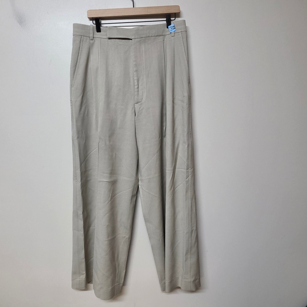 St. John Beige Italian Fabric Viscose Wool Wide Leg Trousers Pants Size 10